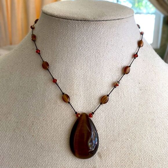 Dabby reid brown teardrop amber crystal hematite color chain extender - Picture 1 of 5